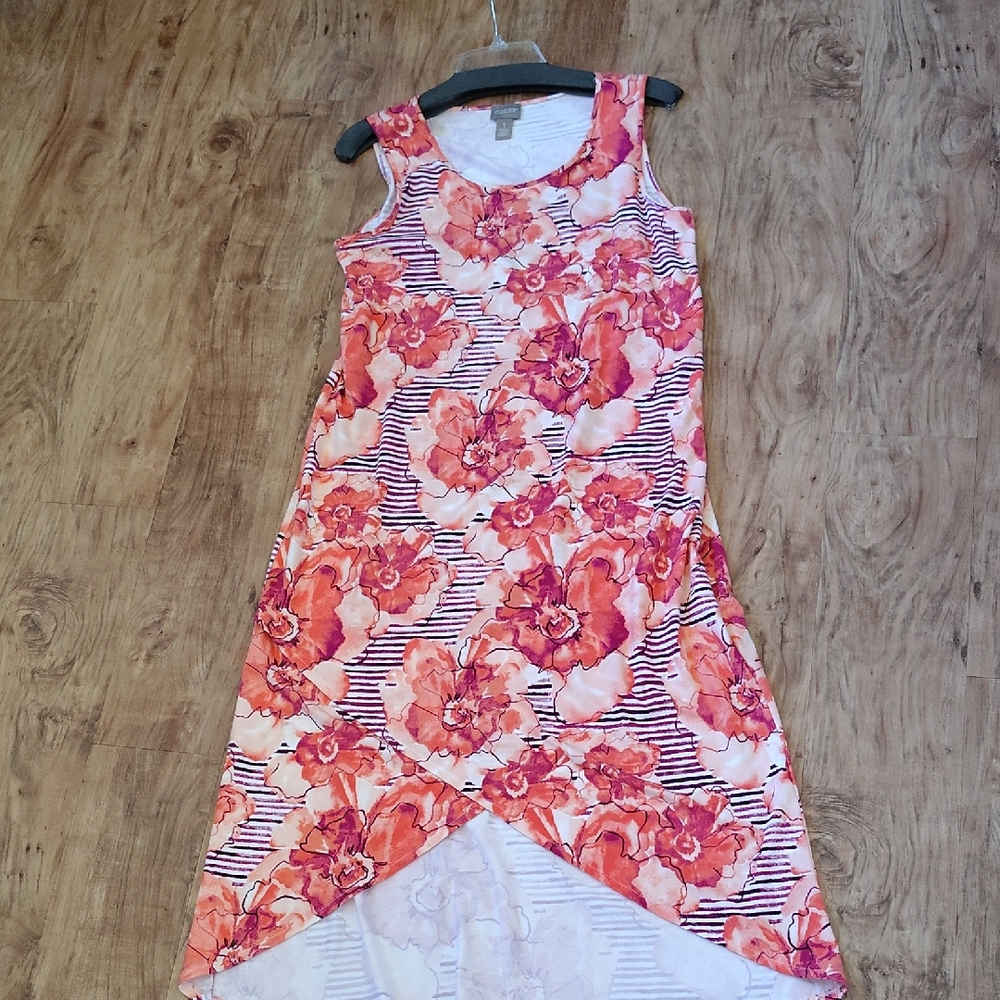 Chico's Coral and White Floral High Low Dress